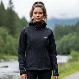 Marker‎ Soft Shell Jacket Women's Size 4 Black Ski Hooded Fleece Winter Outdoor
